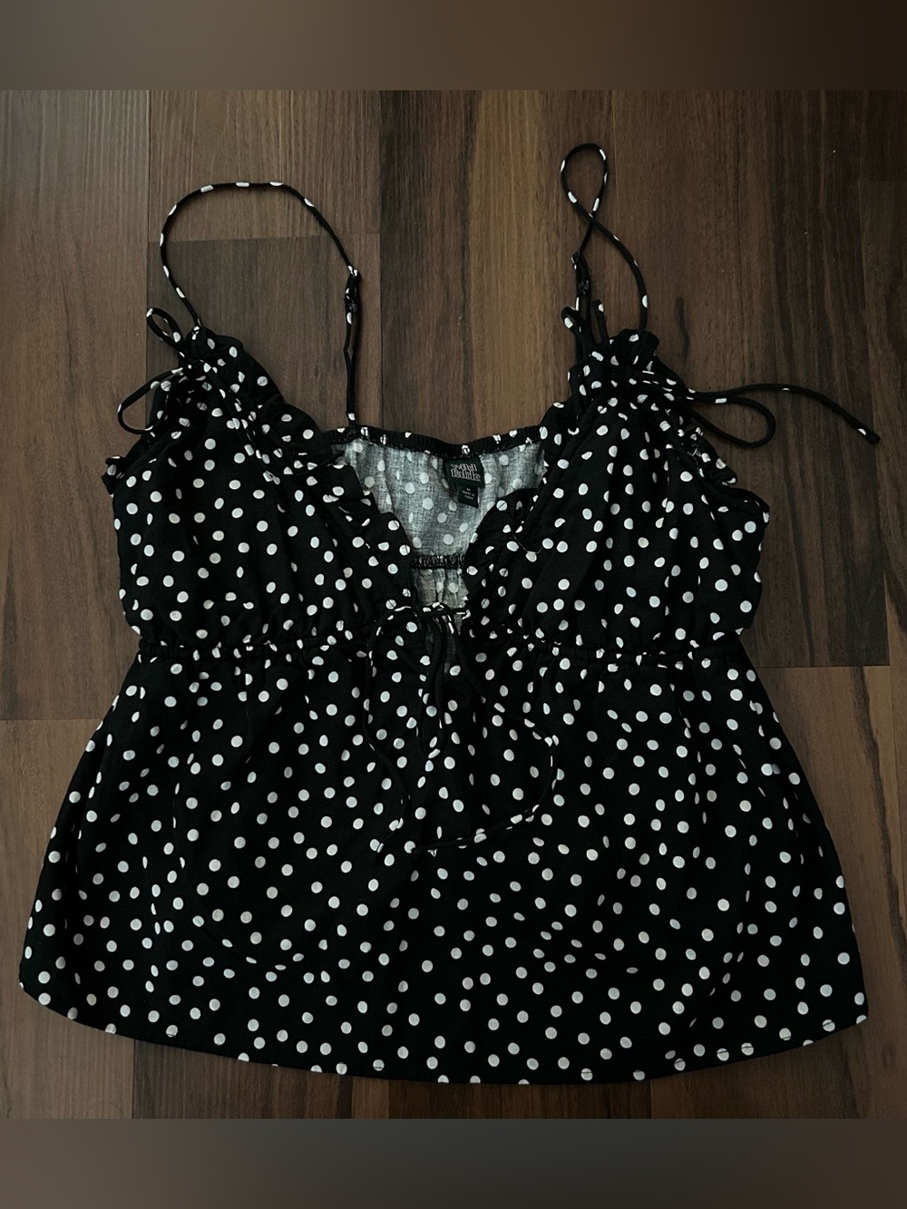 Wild Fable Women's M Black White Polka Dot Spaghetti Strap Tie Cami Linen Blend